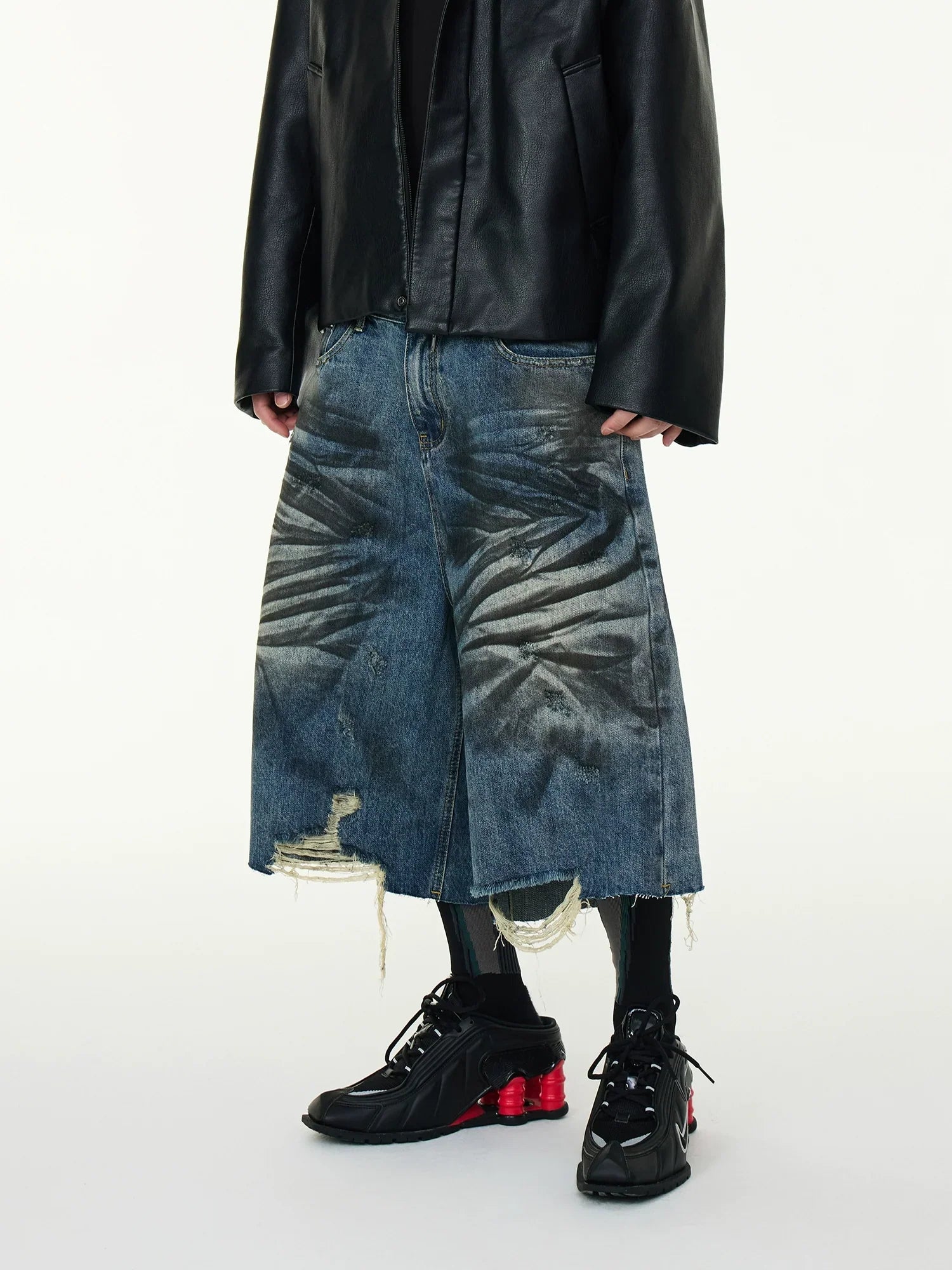 Wash Crinkle Cut Hem Denim Half Jeans