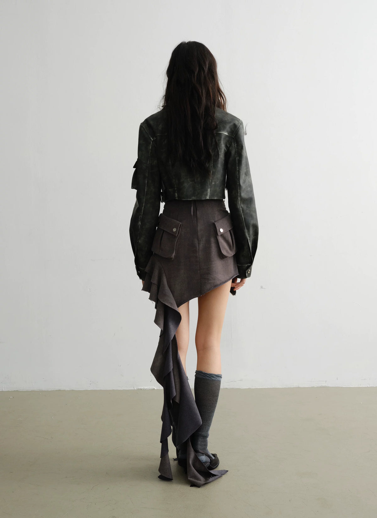 Zipper Decoration Ruffled Edge Dress