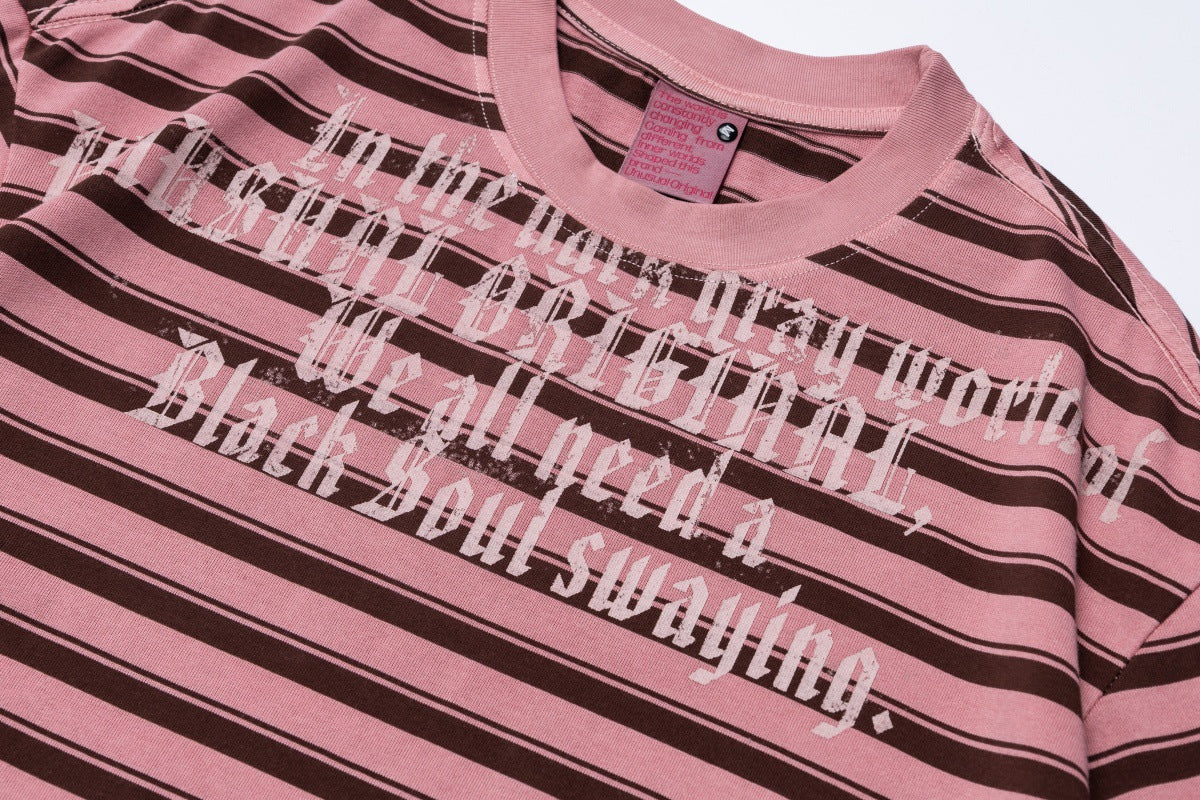 Striped Letter Print Oversize Short Sleeve T-Shirt