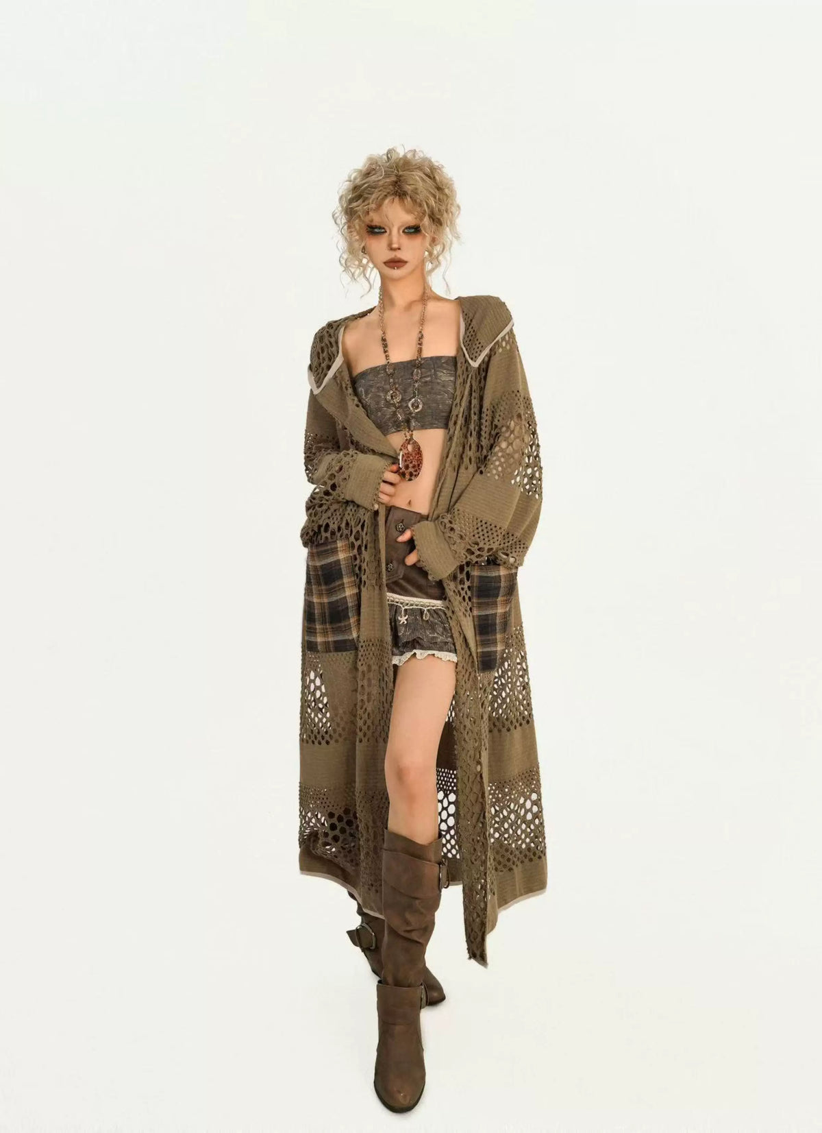 Fake Fur Collar Oversize Knit Coat