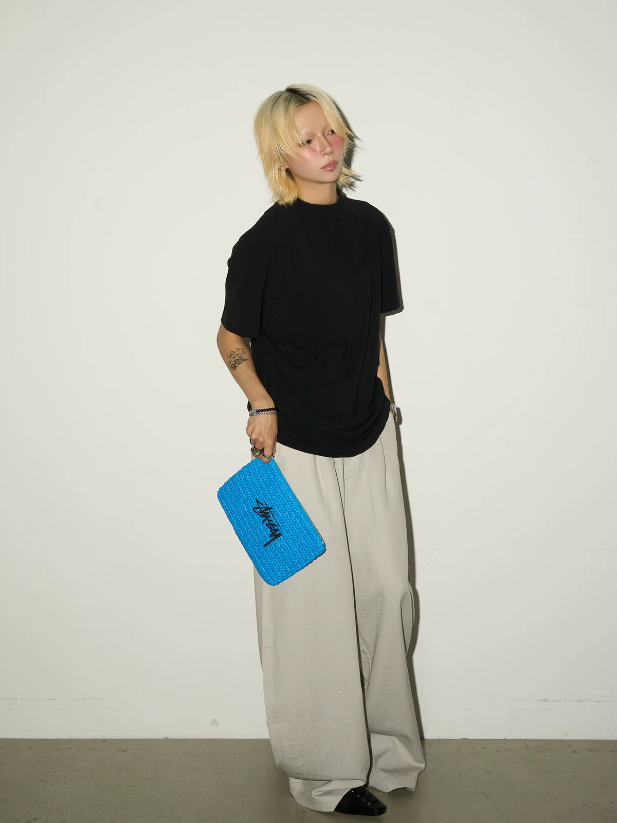 Pleats Elastic Waist Wide Leg Trousers