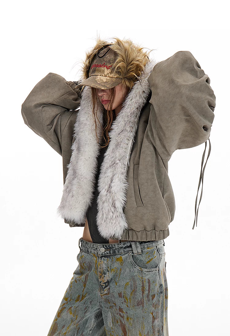 Reversible Suede Oversize Thick Fur Jacket