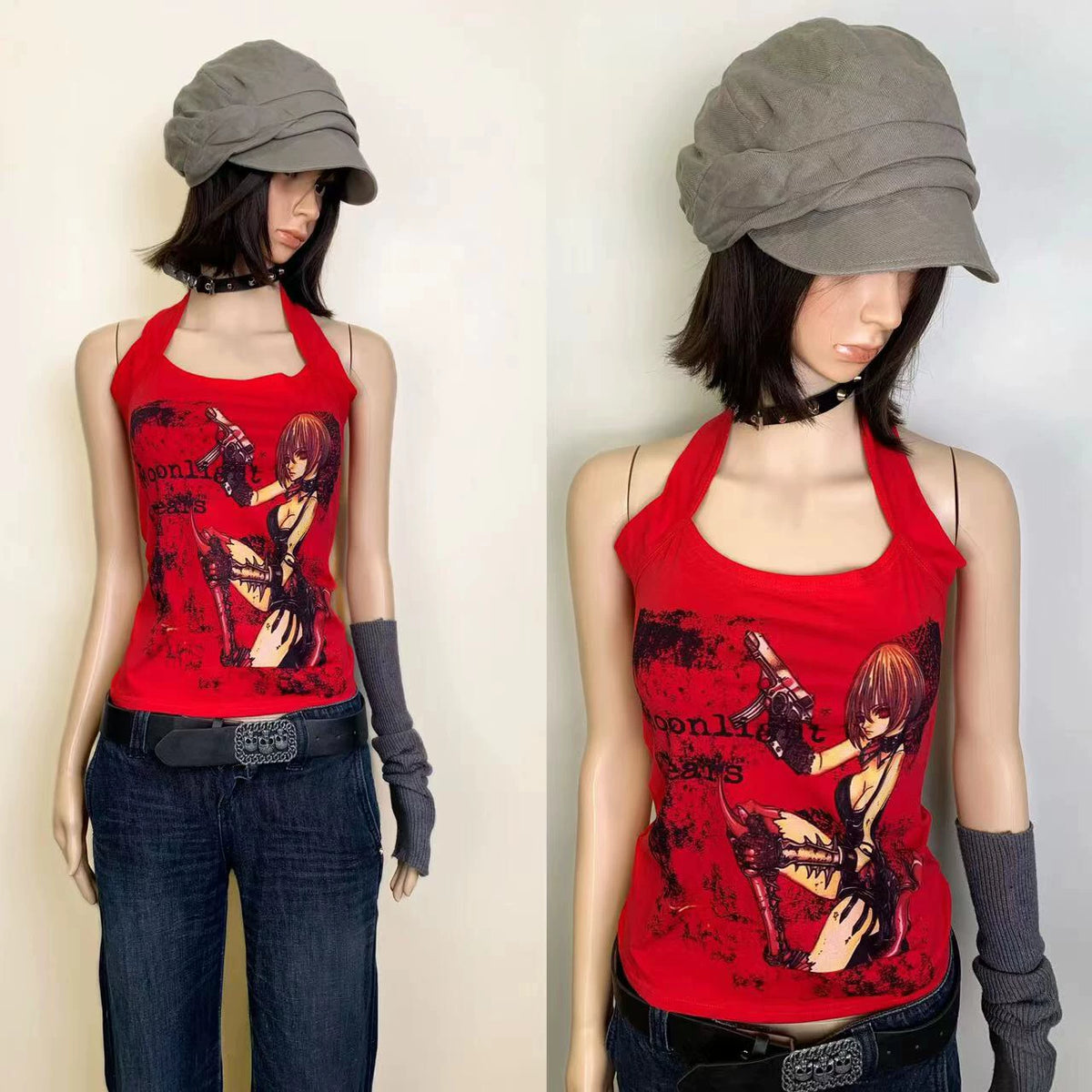 Cartoon Print Halter Tank Top