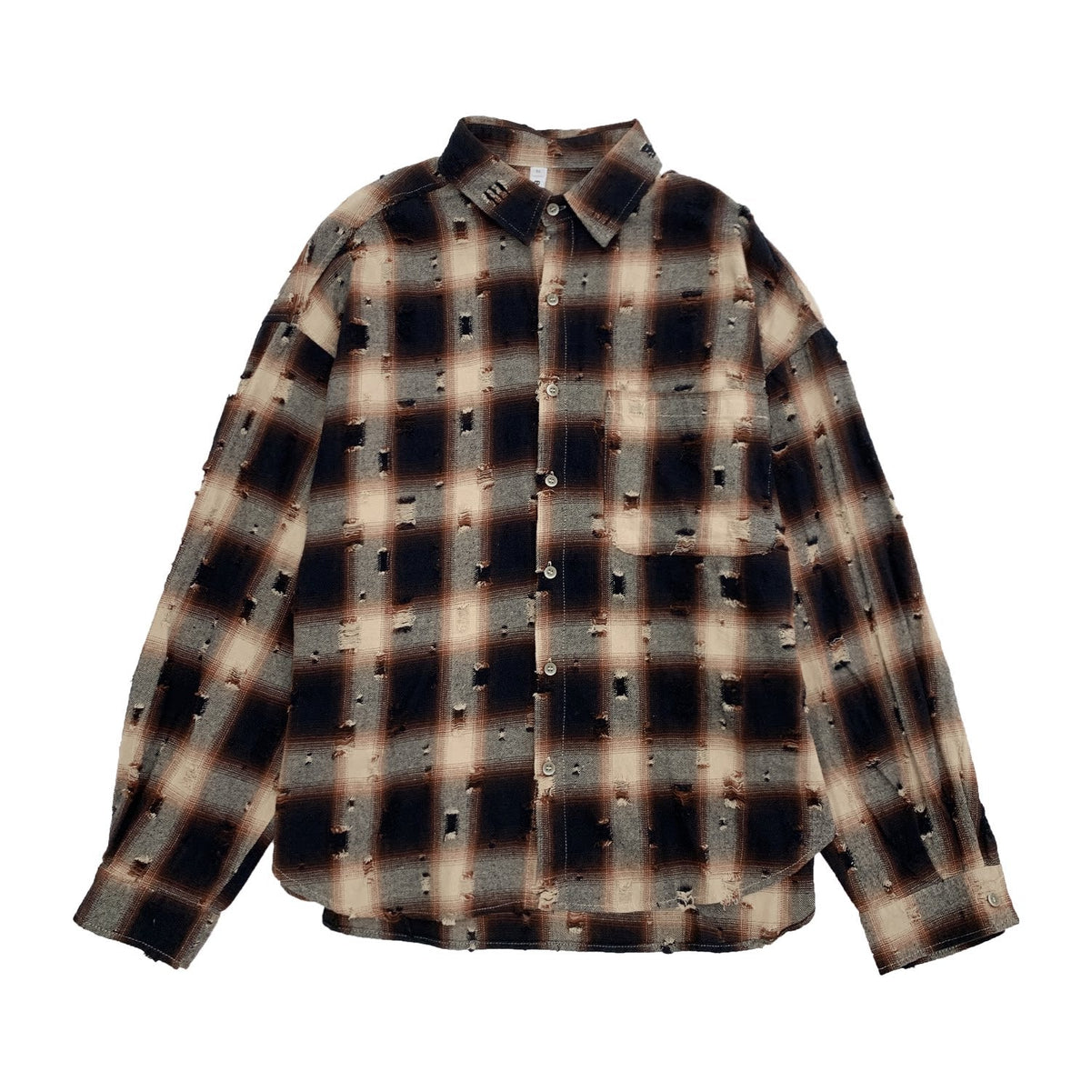 Ripped Plaid Oversize Long Sleeve Shirt