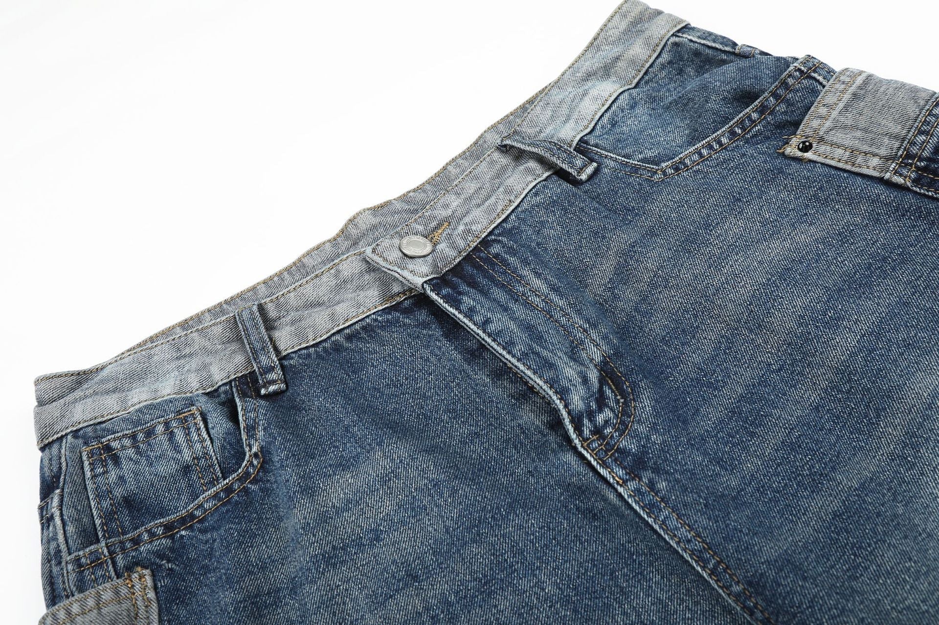 Color Block Washed Wide Leg Denim Jort
