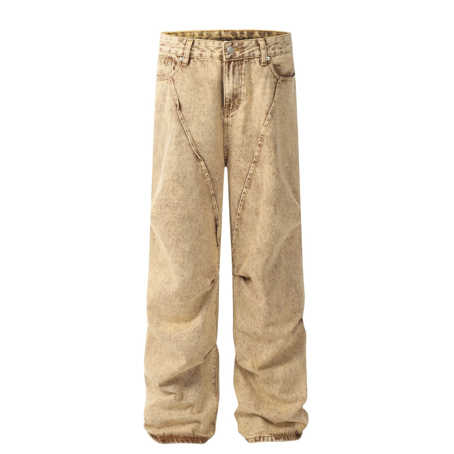 Washed Curved Wide Leg Denim Jeans