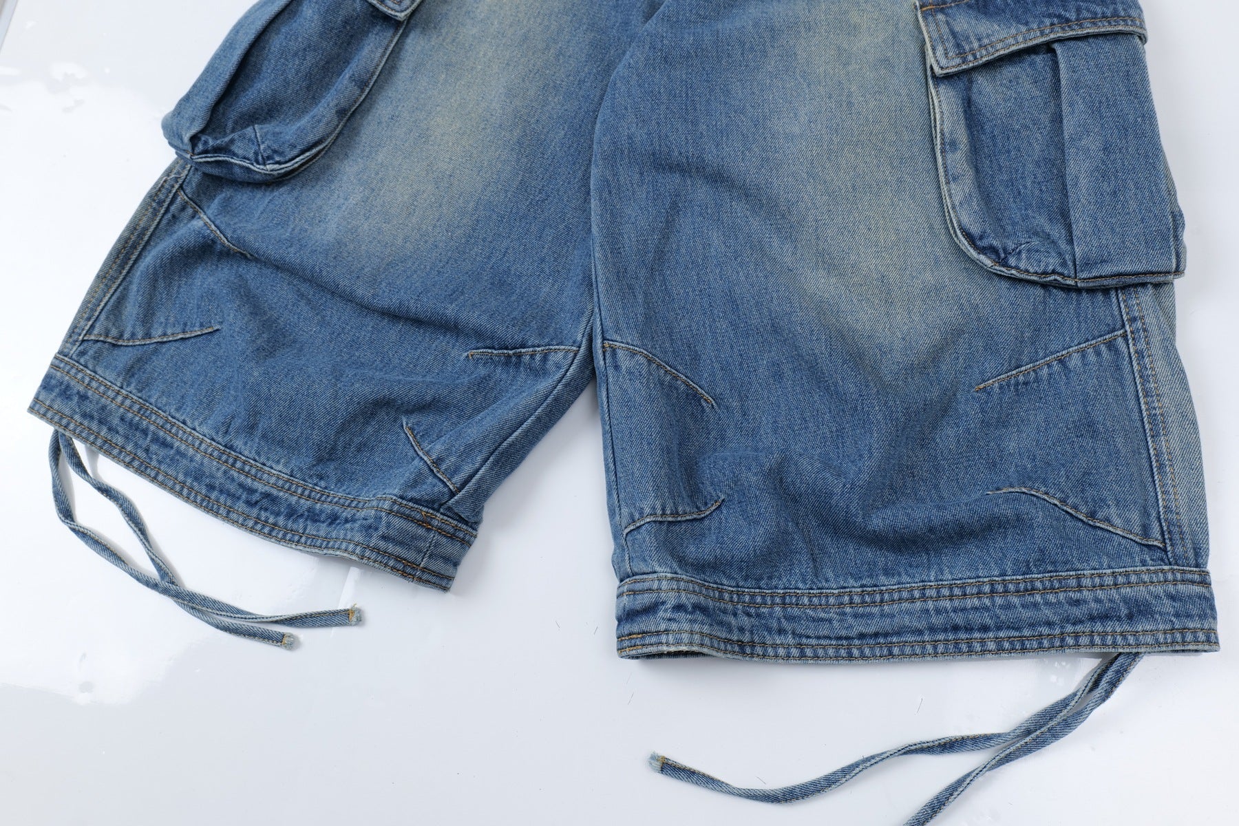 Washed Multi Pocket Cargo Denim Jort