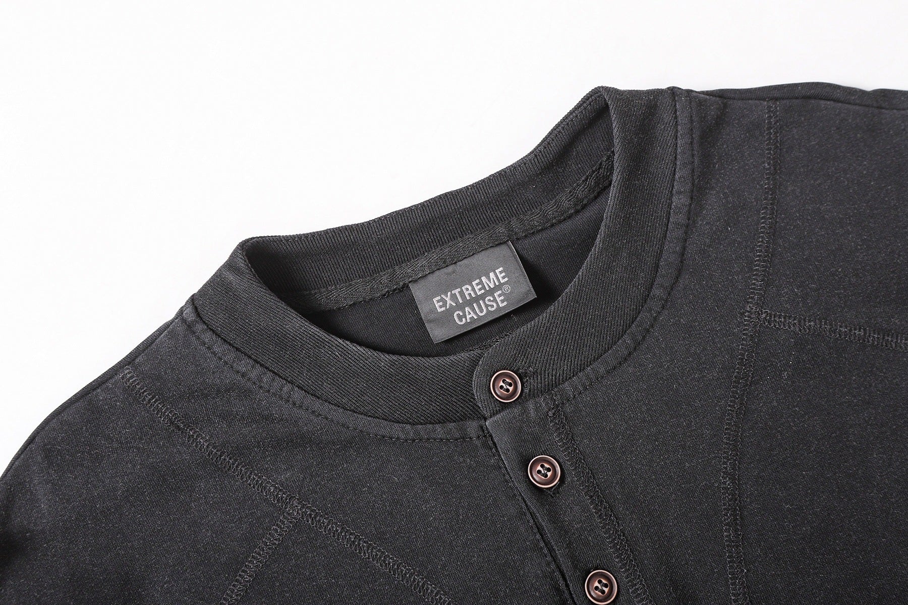Semi-Open Collar Washed Short Sleeve T-Shirt