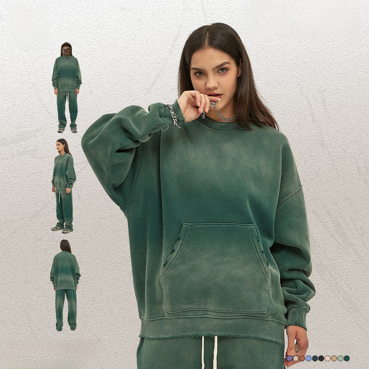 Fleece Lining Spray-dye Damage Oversize Sweatshirt