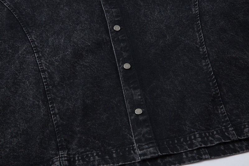 Distressed Short-Sleeved Denim Shirt