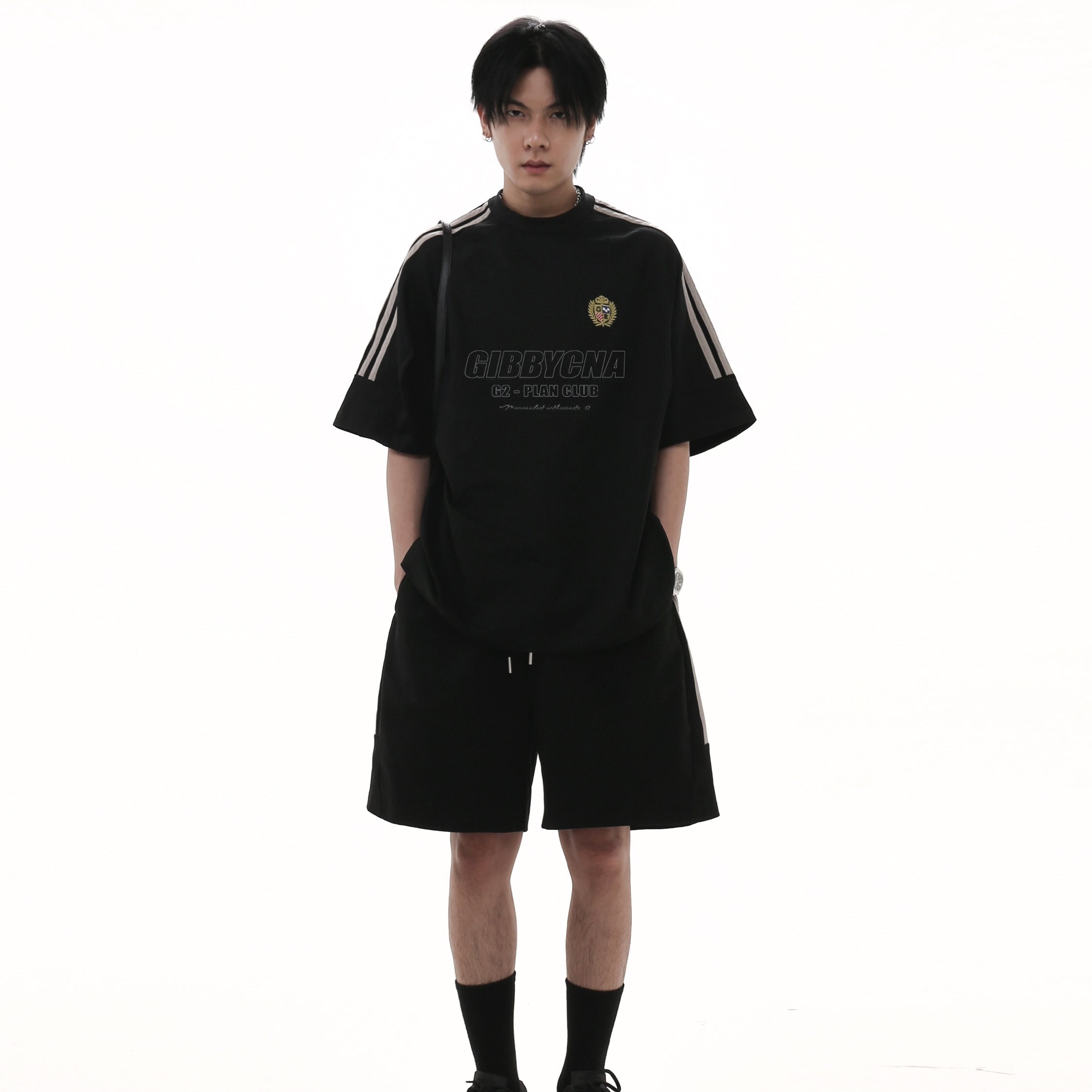 Stripe Color Oversize Short Sleeve T-Shirt & Short Pants Setup