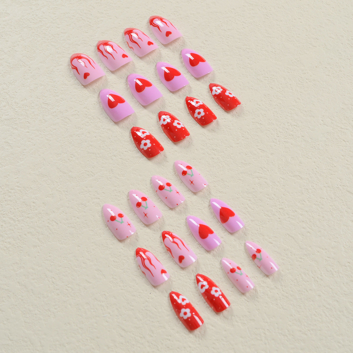 Europe and the United States wear nails Valentine's Day series red love flame florets cherry fake nails nail patches