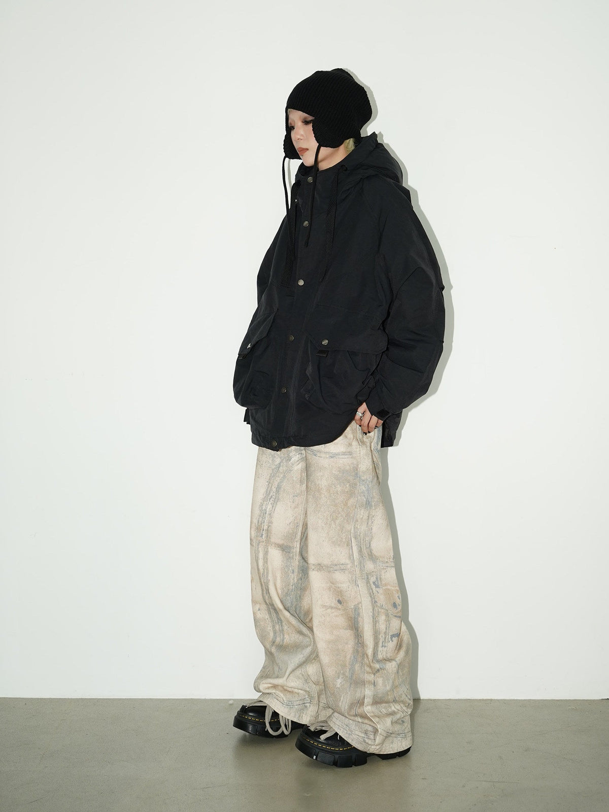3D Graffiti Print Wide Leg Denim Jeans