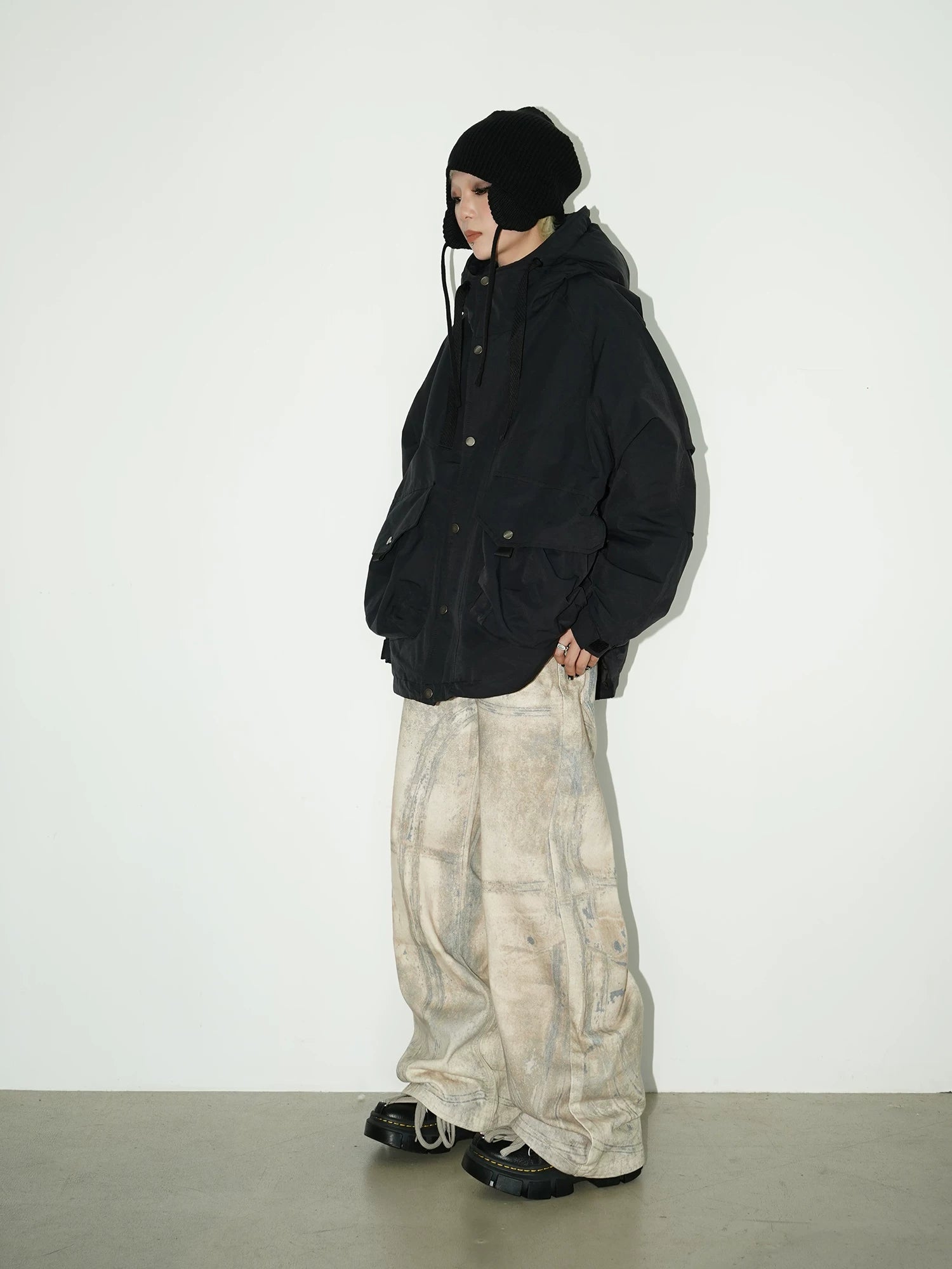 3D Graffiti Print Wide Leg Denim Jeans