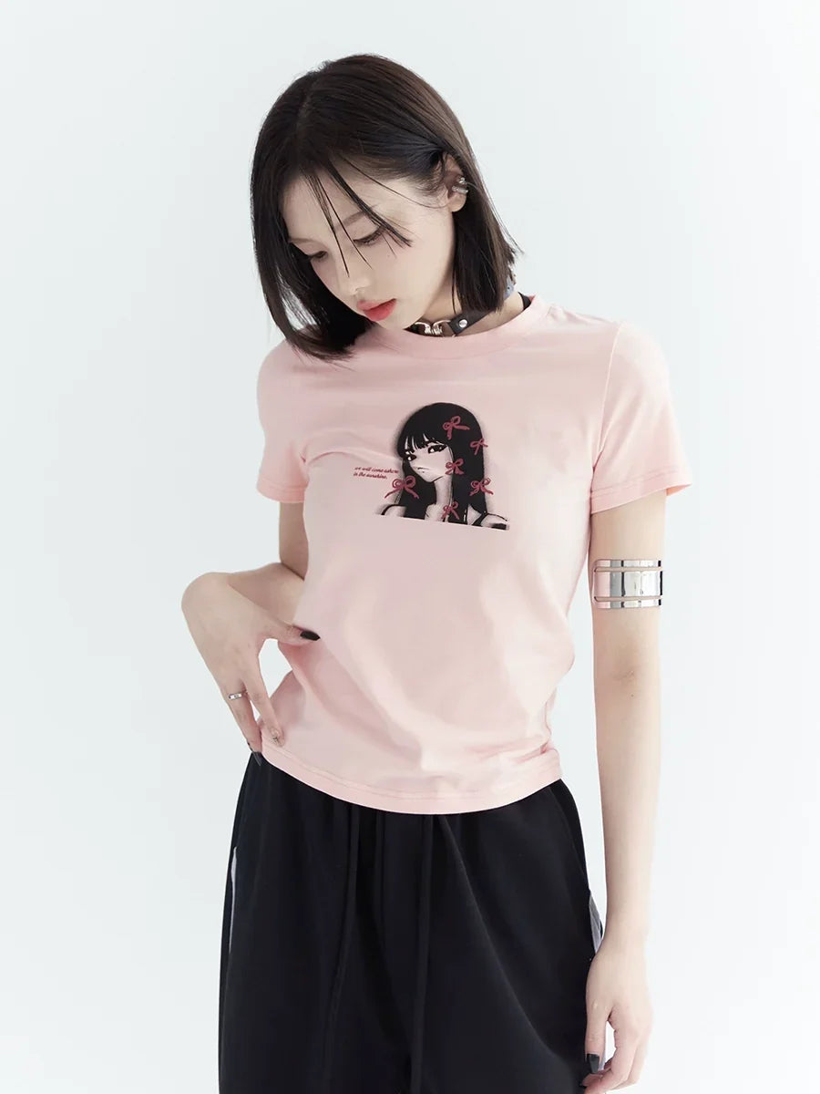 Girl Print Slim Fit Sleeve T-Shirt