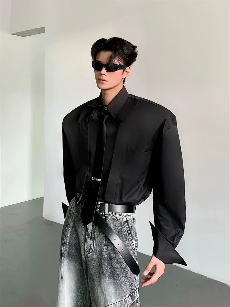 Solid Color Lapel Design Long Sleeve Shirt
