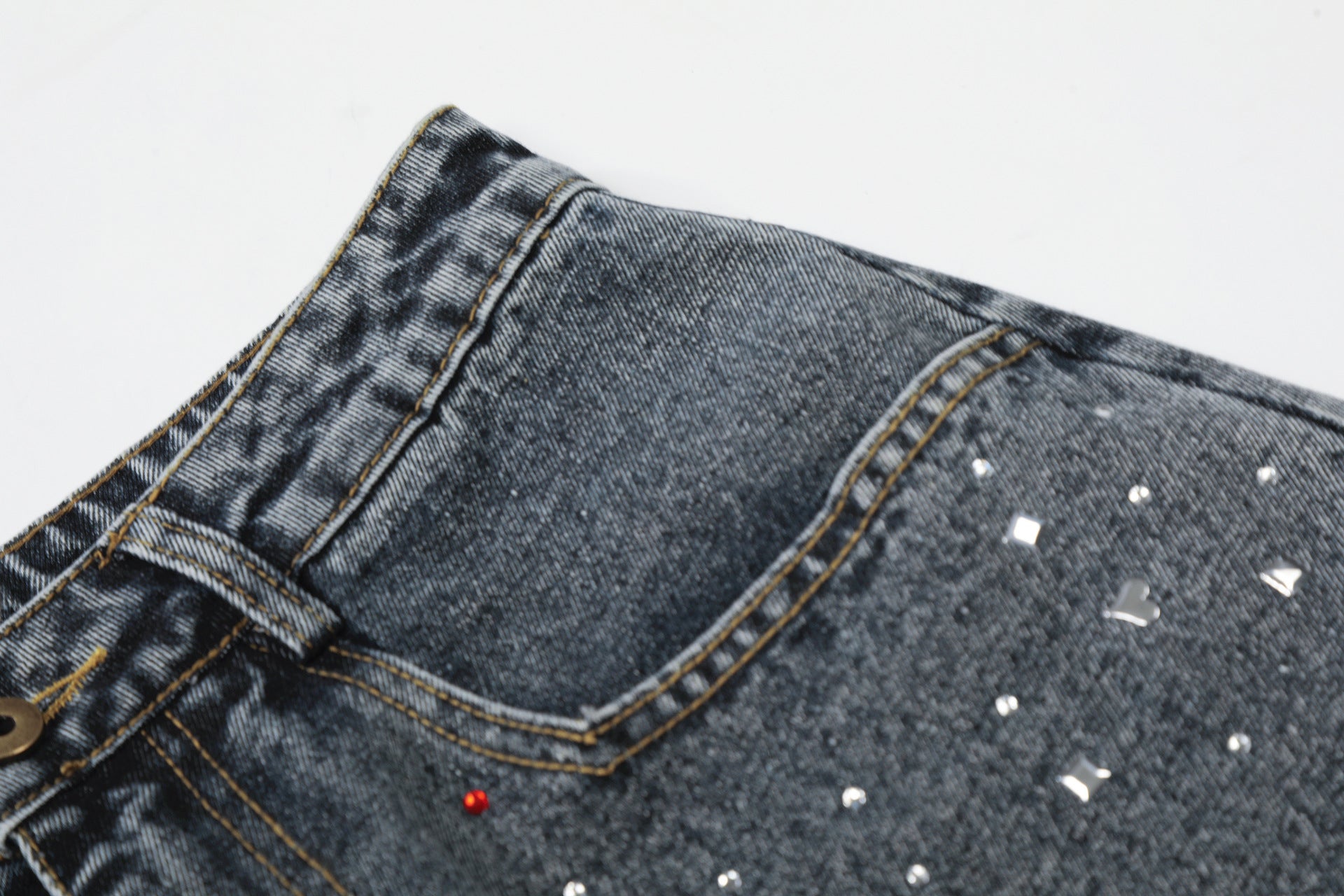 Washed Rhinestone Denim Wide Leg Jort