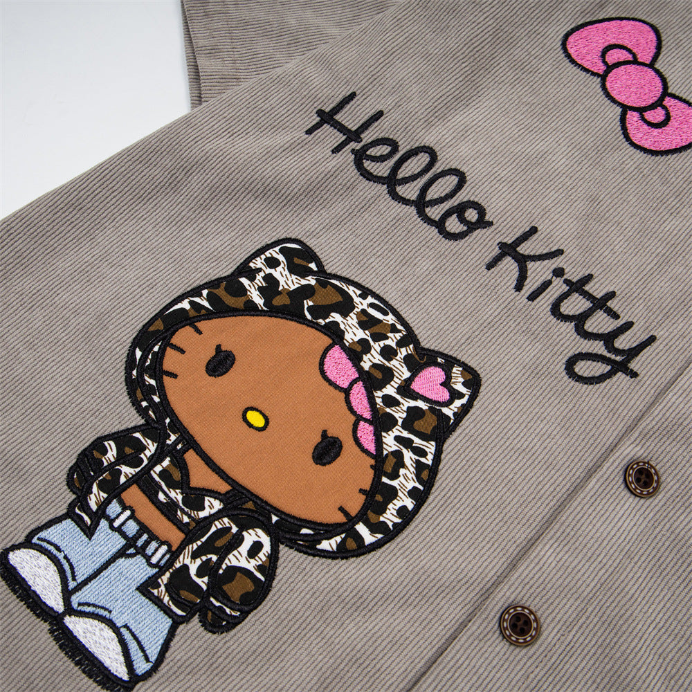 Besticktes Button-up-Hemd mit Leopardenmuster
