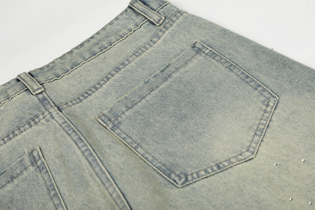 Washed Paint Pocket Wide Leg Denim Jeans