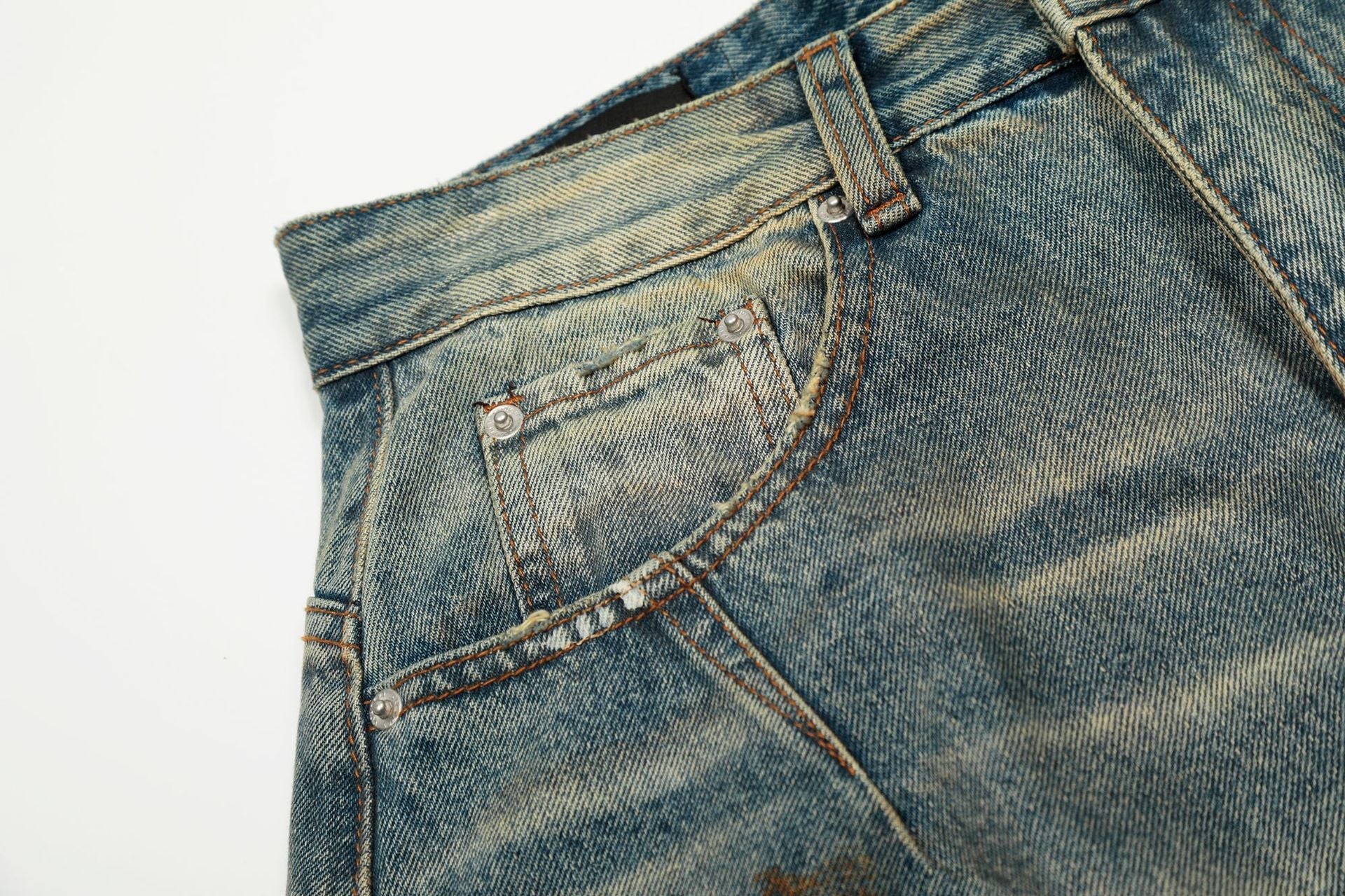 Dirty Washed Curved Wide Leg Denim Jeans