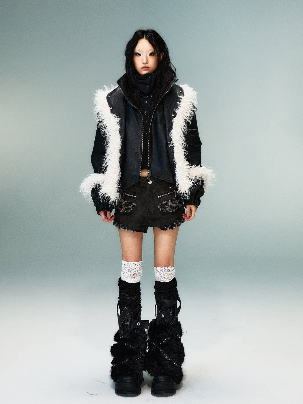 Fake Layered Washed Thickened PU Leather Padded Short Jacket