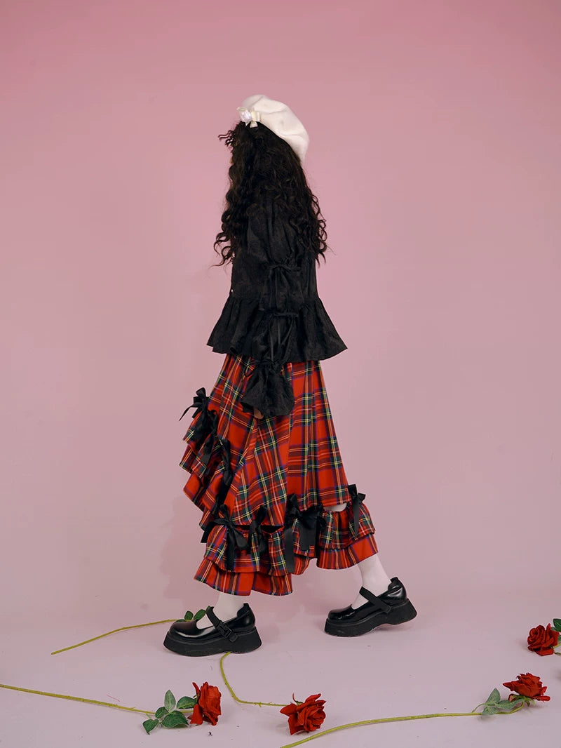 Irregular Bow Elastic Waist Long Skirt