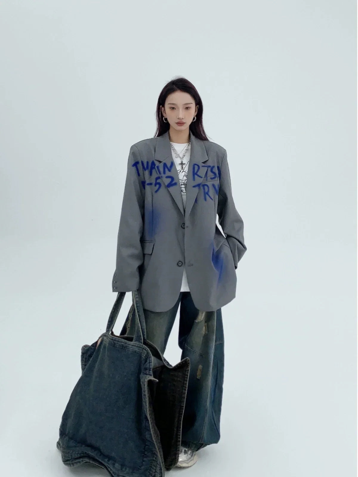 Graffiti Print Oversized Tailored Jacket