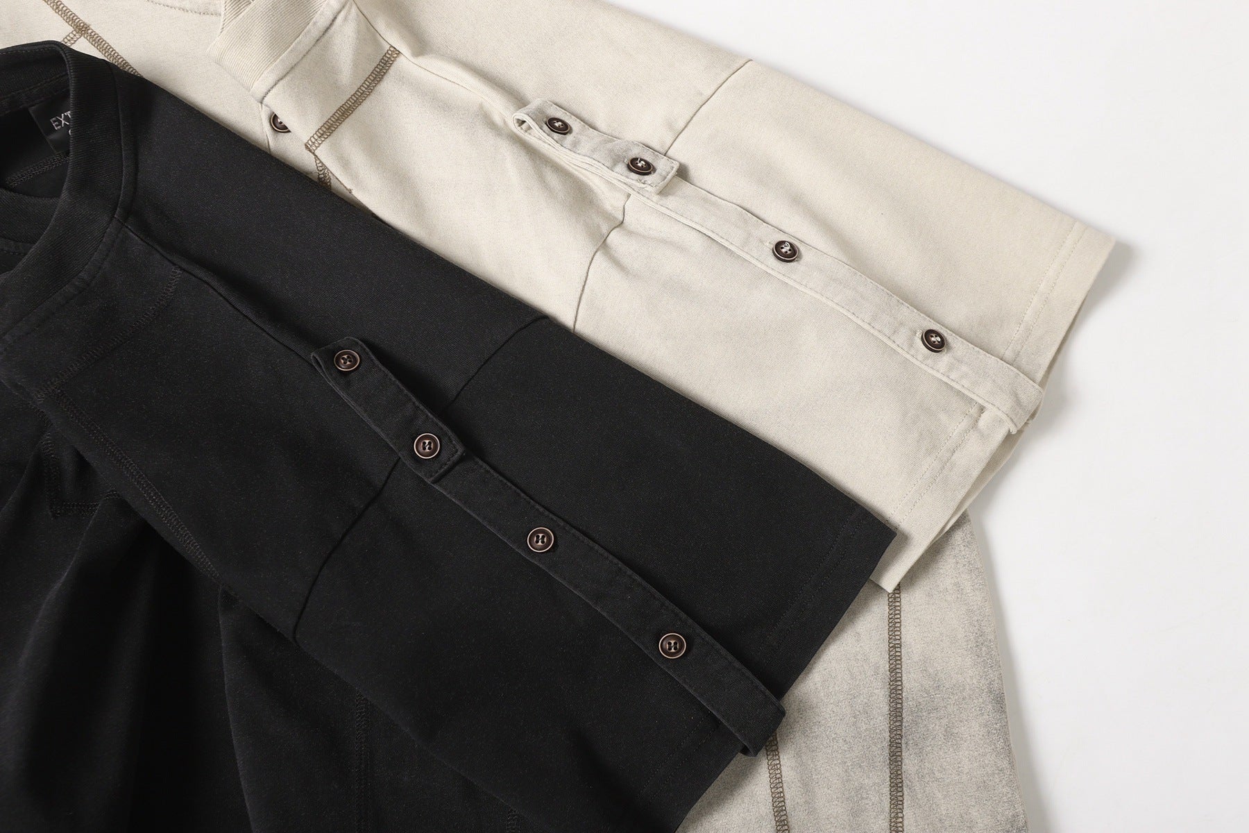 Semi-Open Collar Washed Short Sleeve T-Shirt
