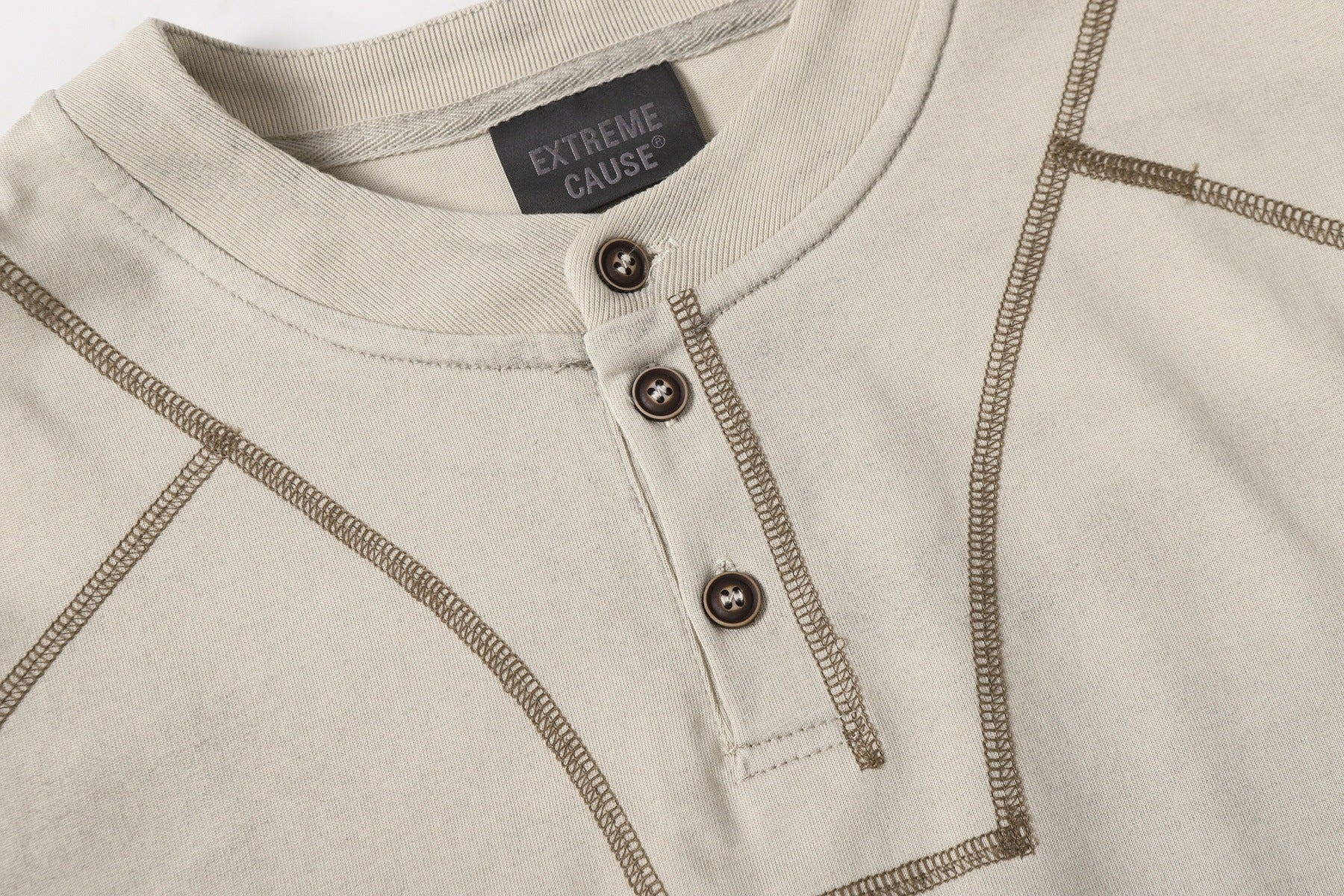 Semi-Open Collar Washed Short Sleeve T-Shirt