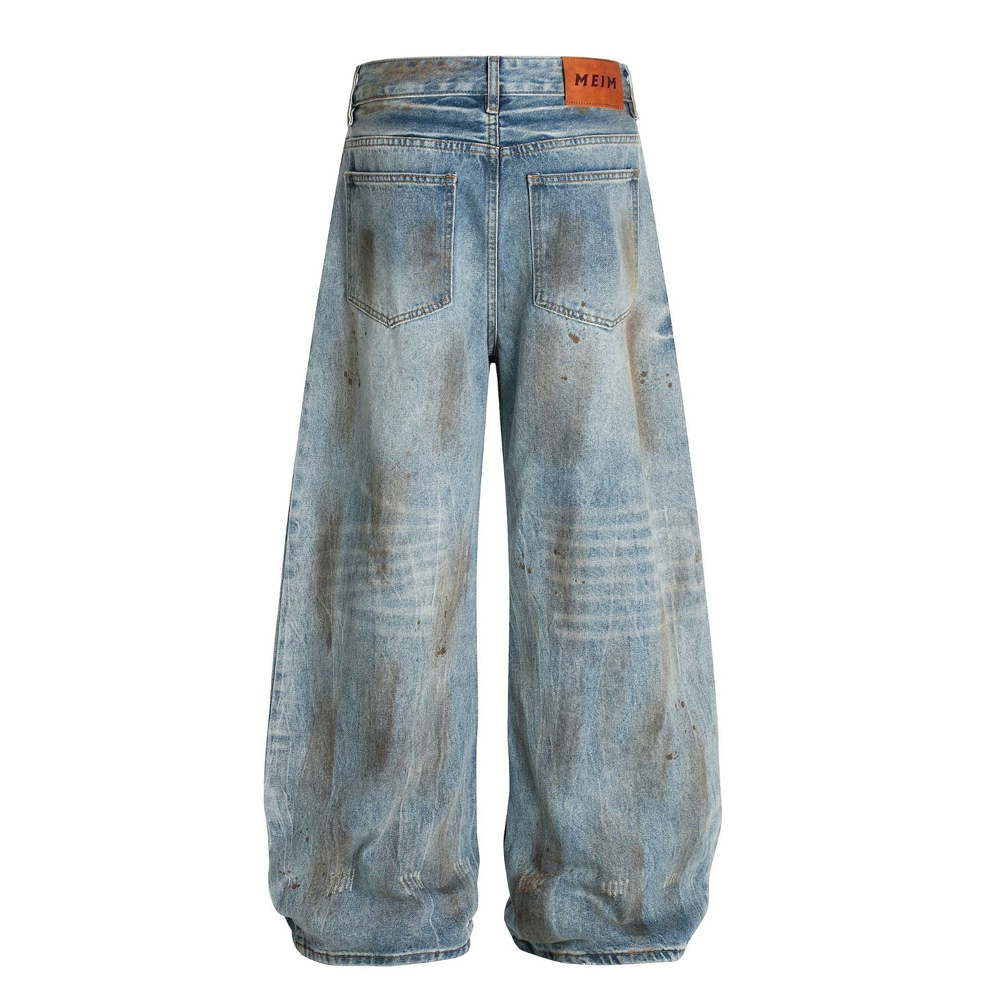 Washed Damage Barrel Denim Jeans
