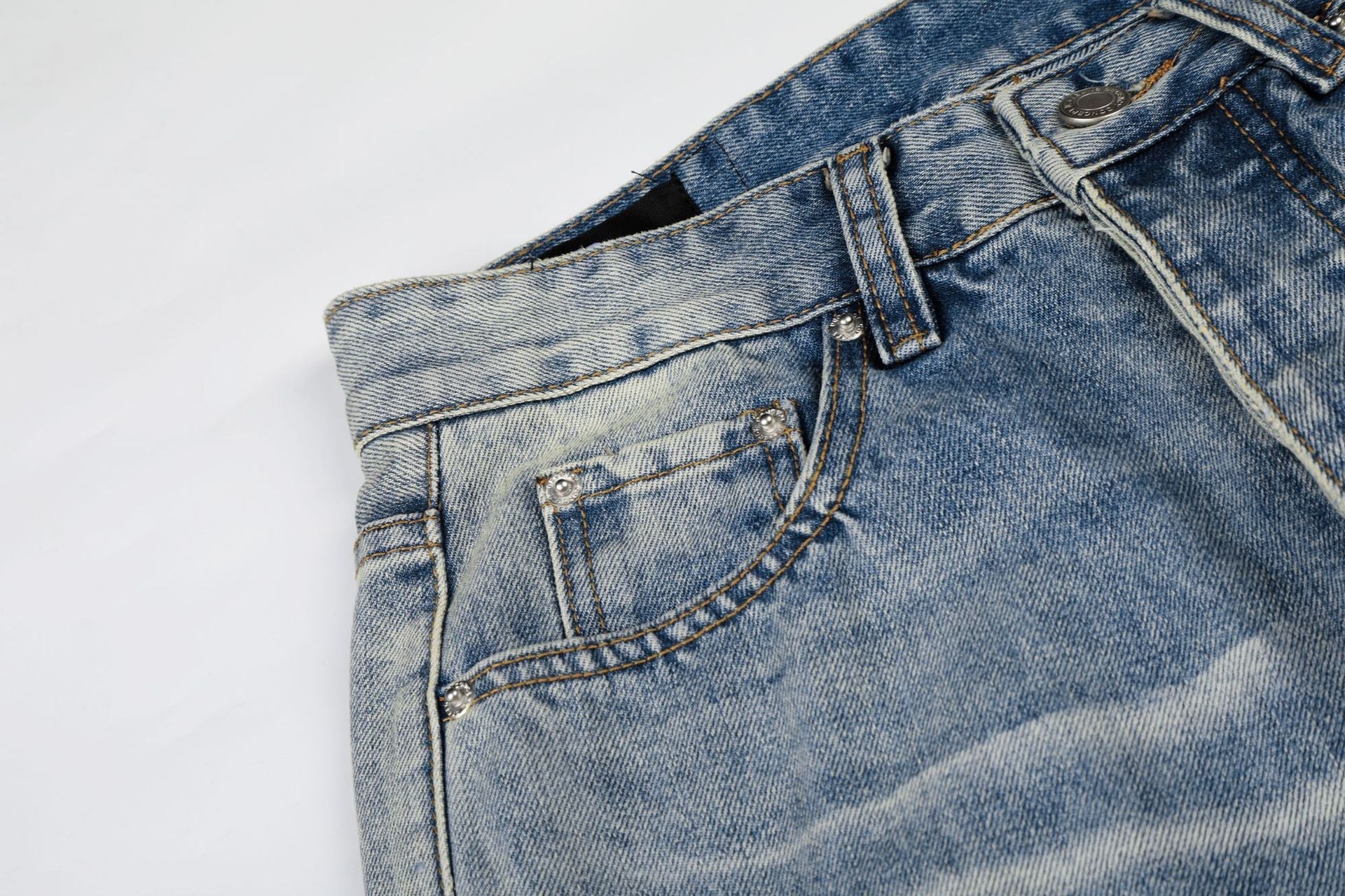Washed Damage Whisker Wide Leg Denim Jeans