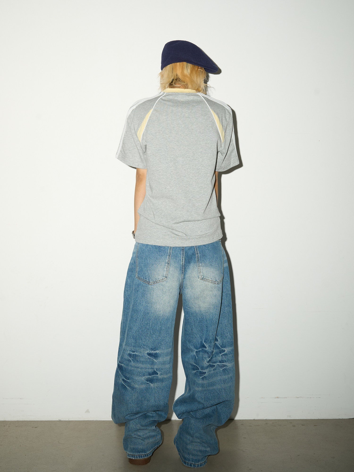 Washed Damage Fade Straight Denim Jeans