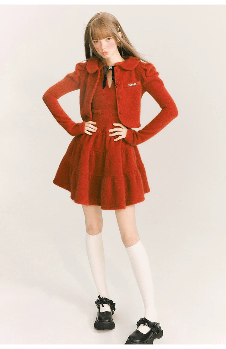 Bow Velvet Ruffle Short Length Dress