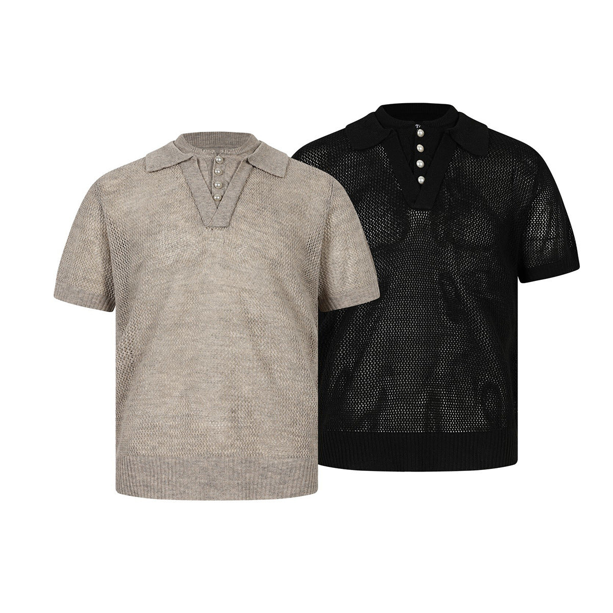 Openwork Short Sleeve Knit Polo Shirt