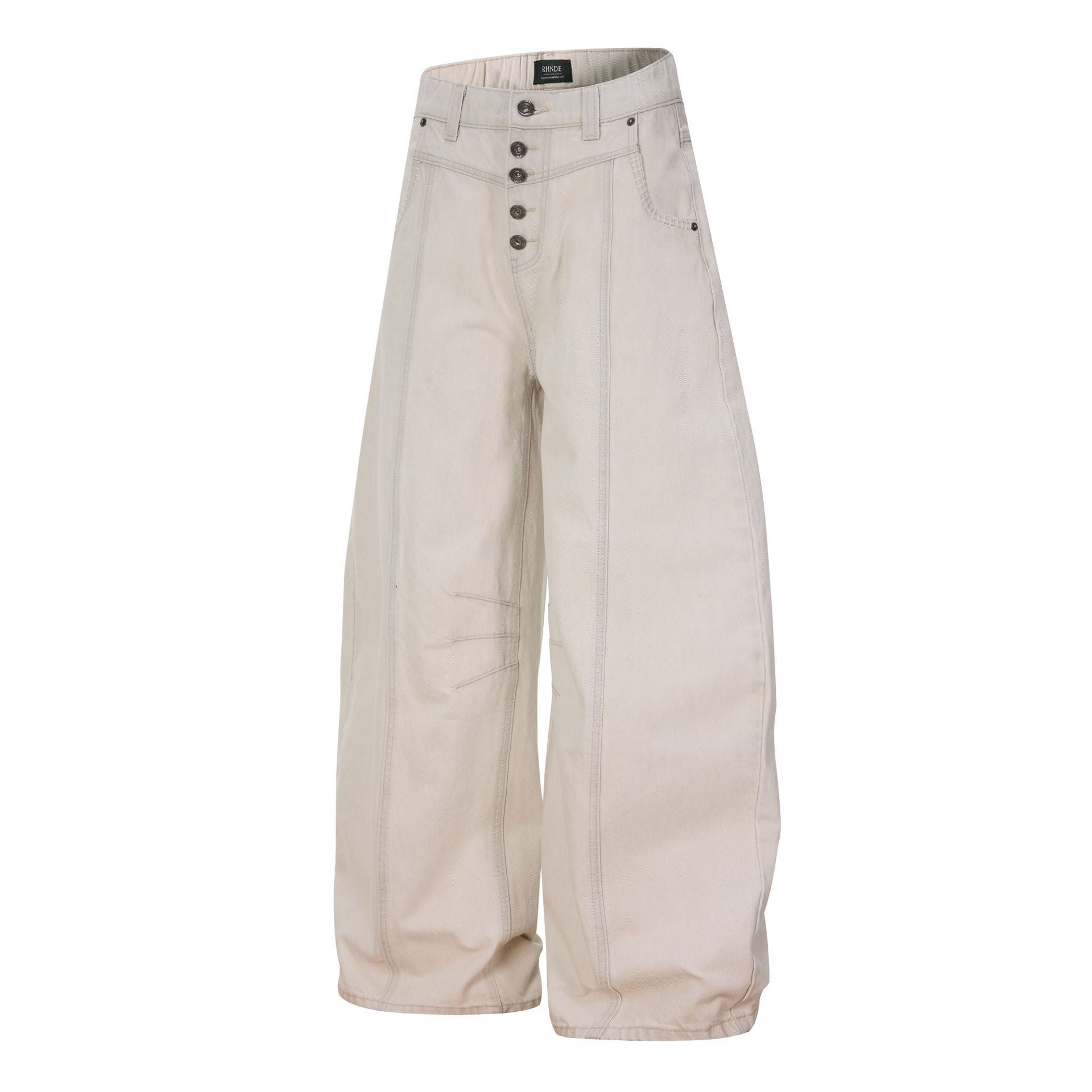 Multi-Button Curved Wide Leg Denim Jeans