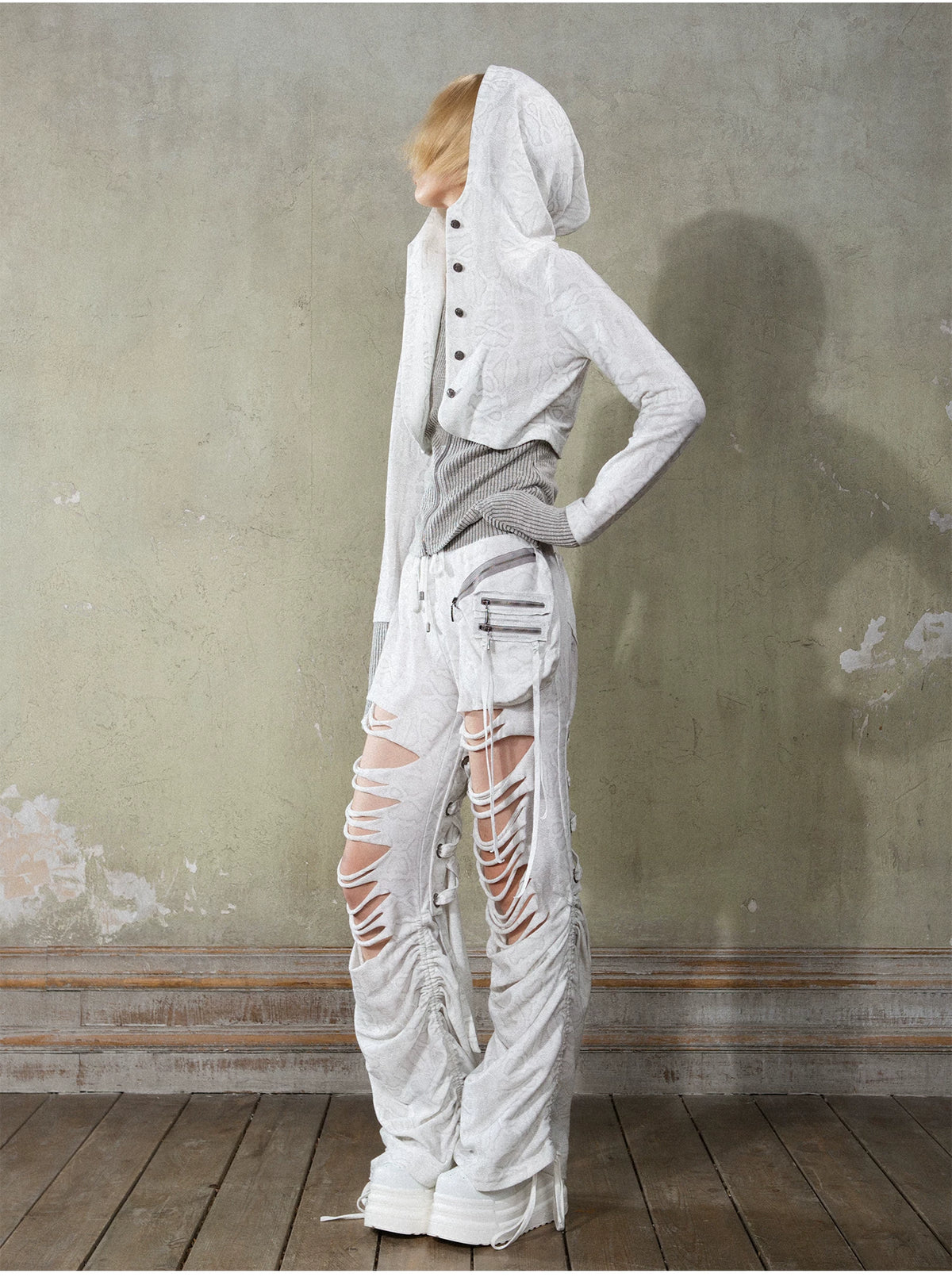 Fake Layered Long Sleeve Hooded Knit Cardigan
