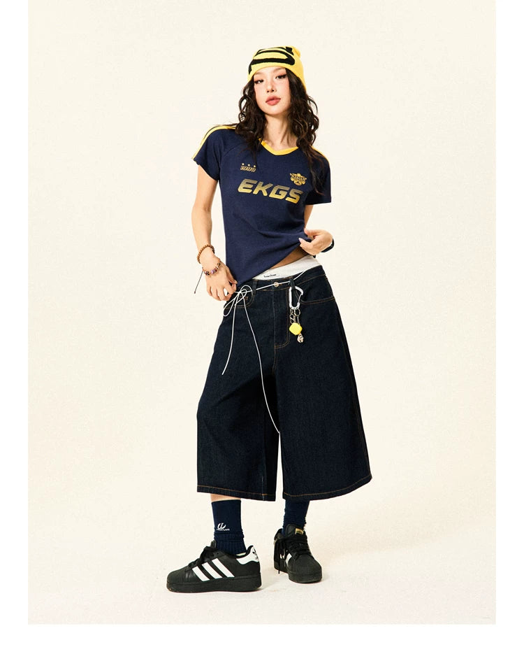 Stripe Letter Print Short Sleeve T-Shirt & Short Pants Setup