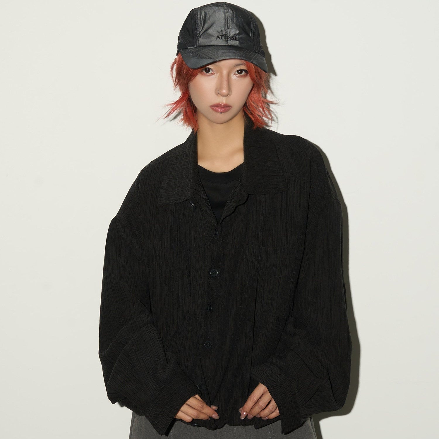 Textured Fabric Button Long Sleeve Shirt