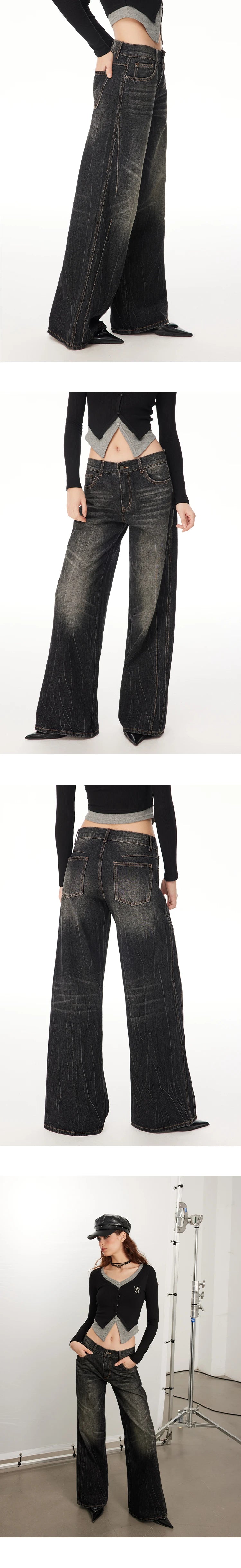 Washed Wide-Leg Buggy Denim Jeans