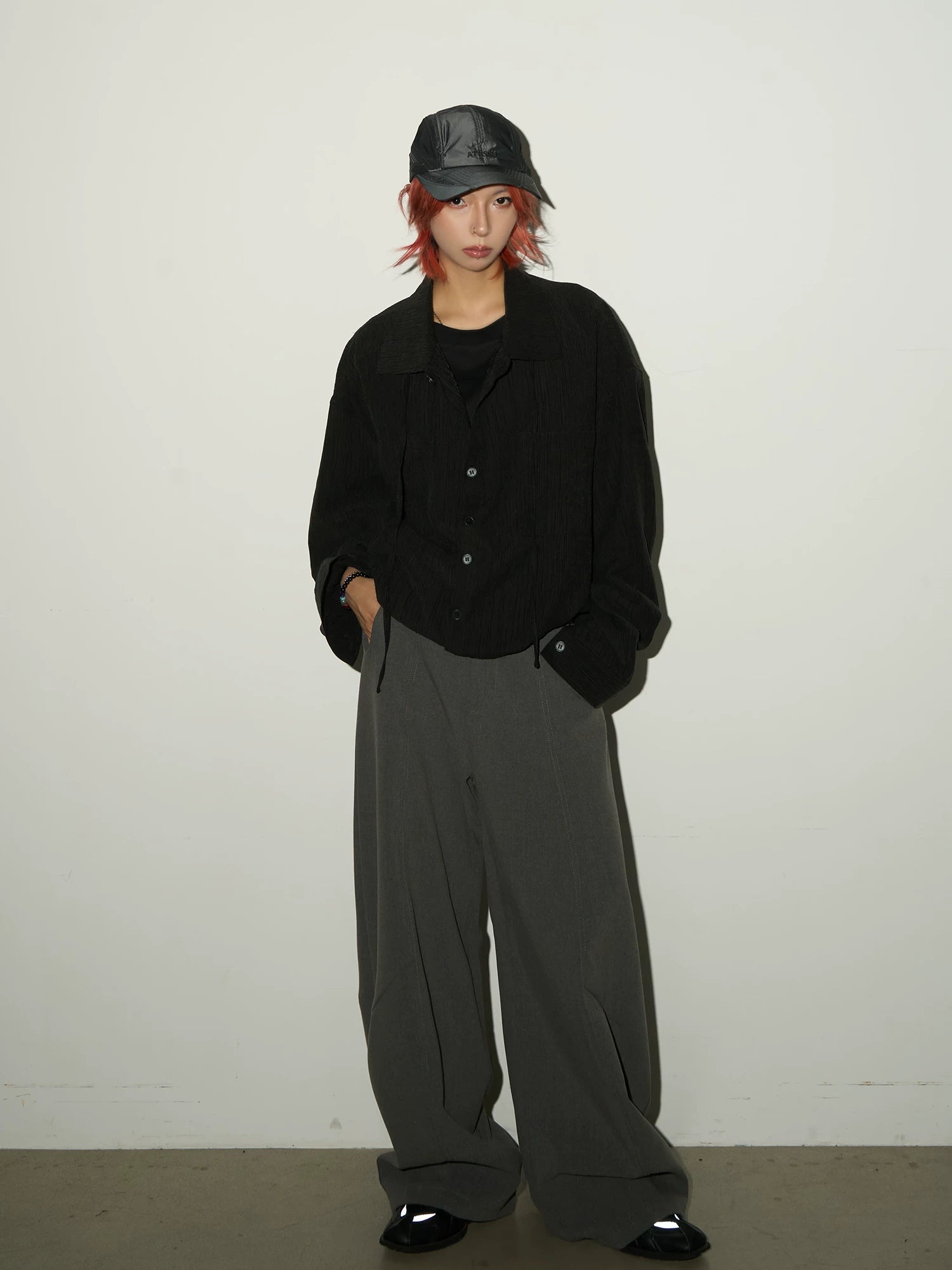 Textured Fabric Button Long Sleeve Shirt