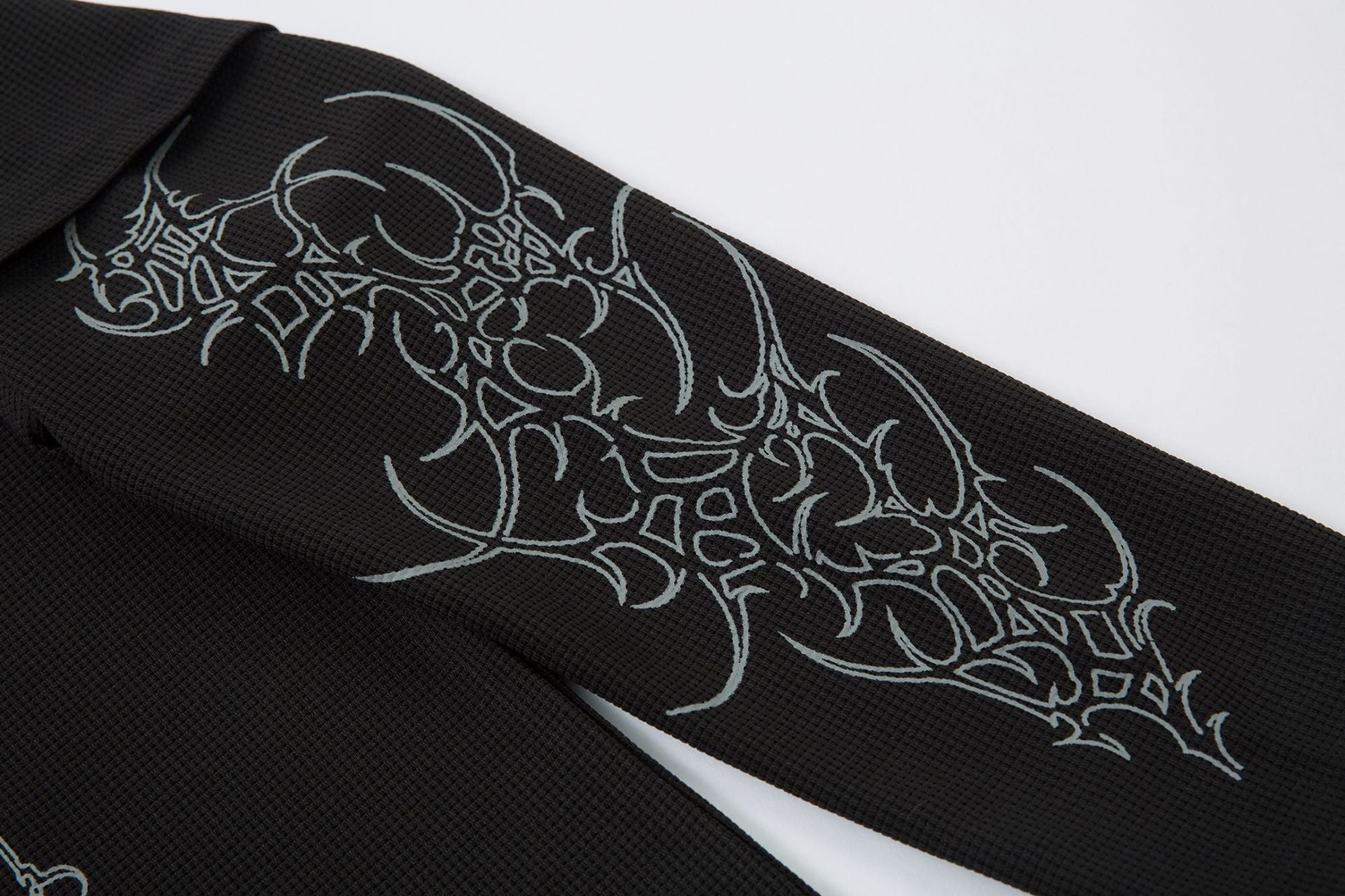 PU Leather Collar Thorn Print Fake Layered Long Sleeve Polo Shirt