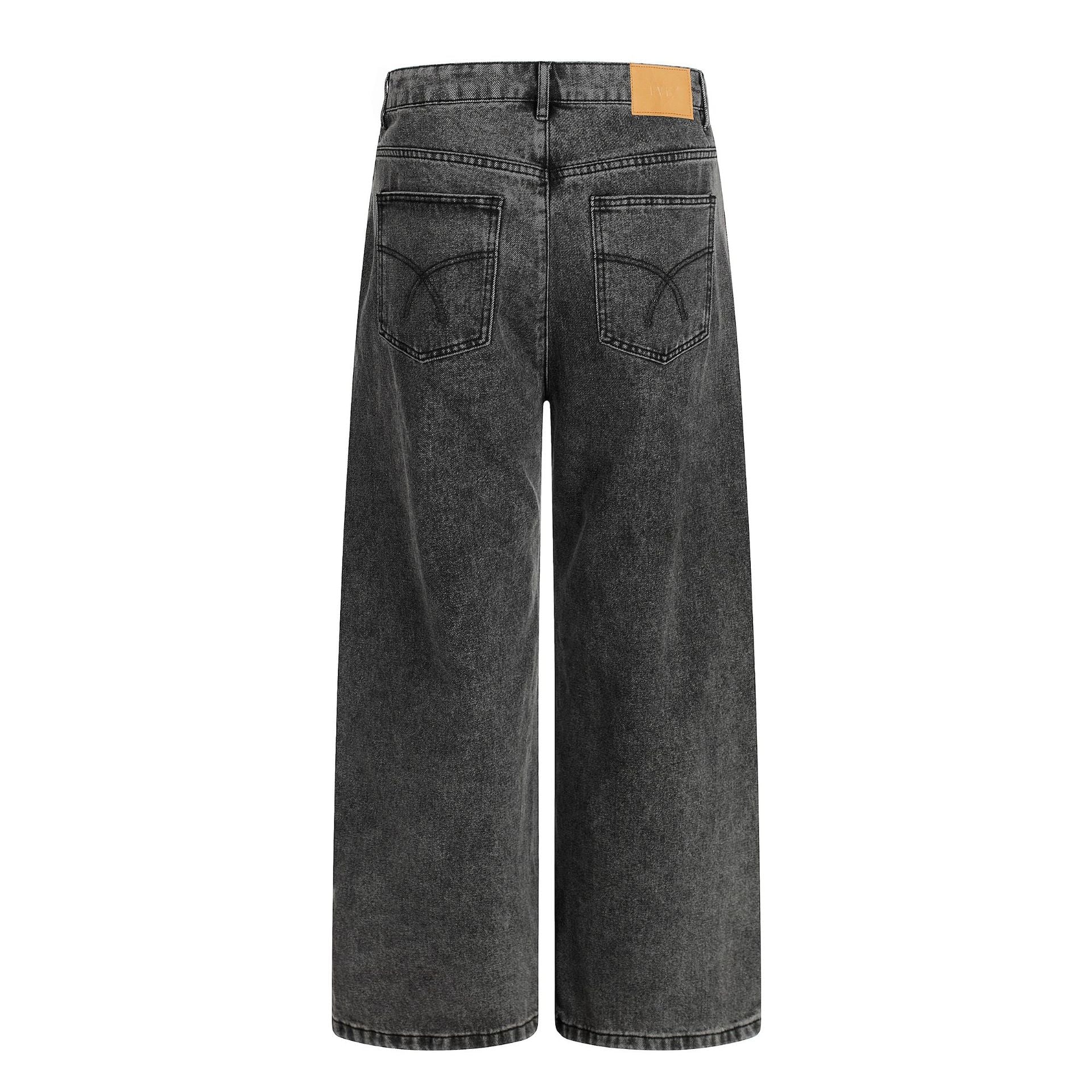 Washed Irregular Panel Wide Leg Denim Jeans