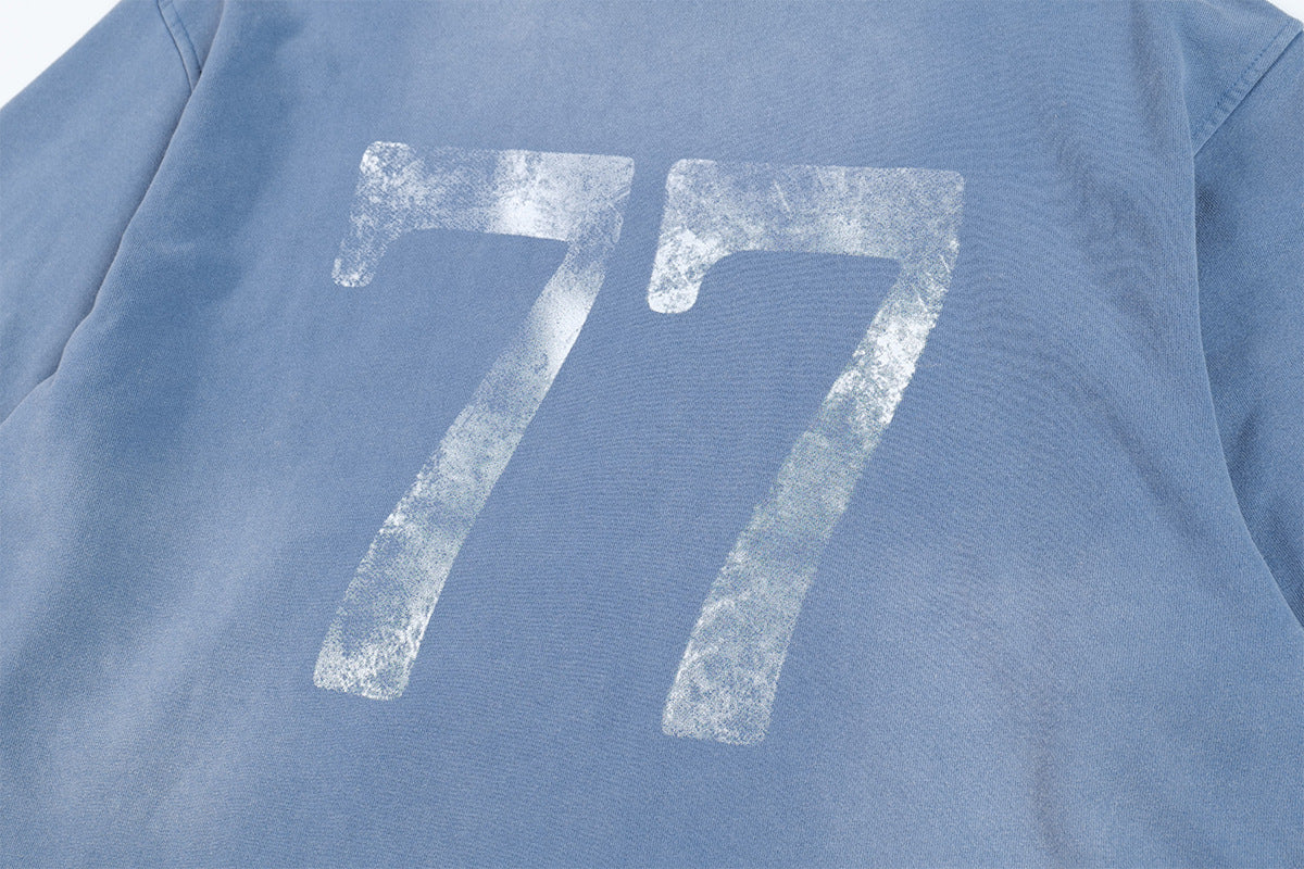 Washed Letter Rhinestone Design Damage Hoodie