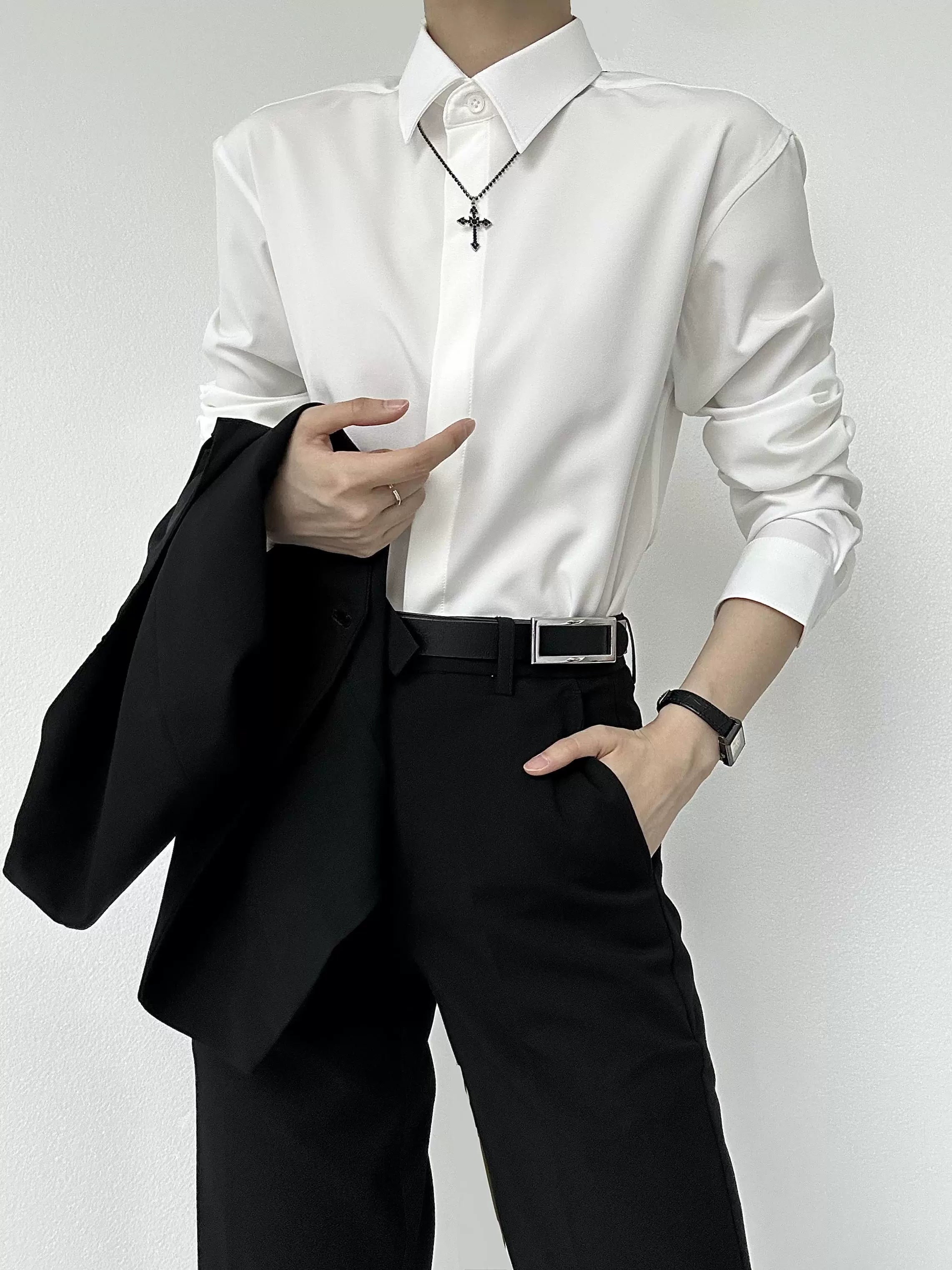 Drape Plain Long Sleeve Shirt