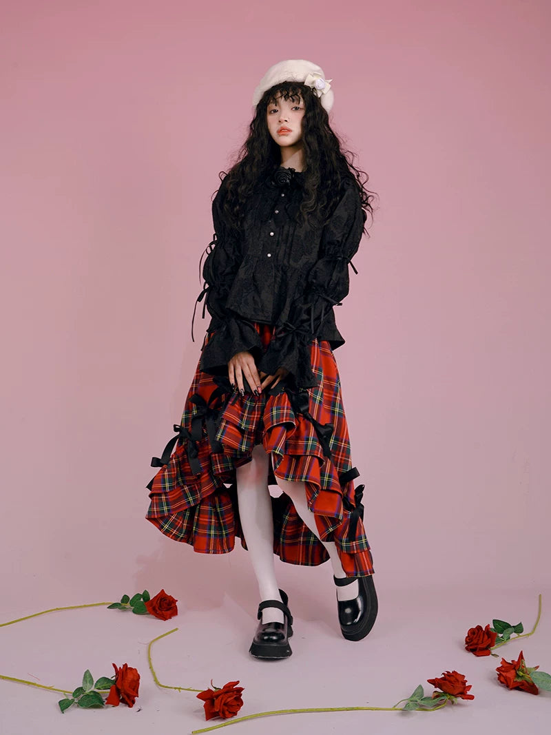 Irregular Bow Elastic Waist Long Skirt