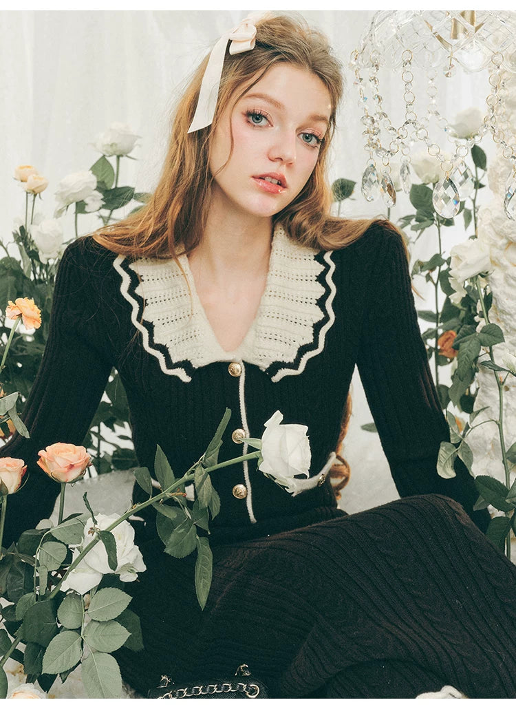Ensemble cardigan en tricot à grand col et jupe moulante