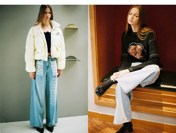 Retro Blue Frayed Ripped Jeans