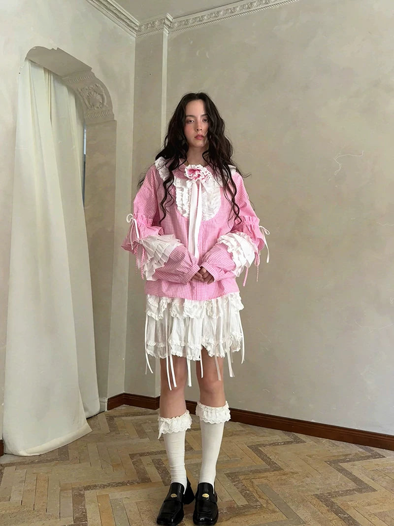 Bow Double-Layer Patchwork Half Skirt