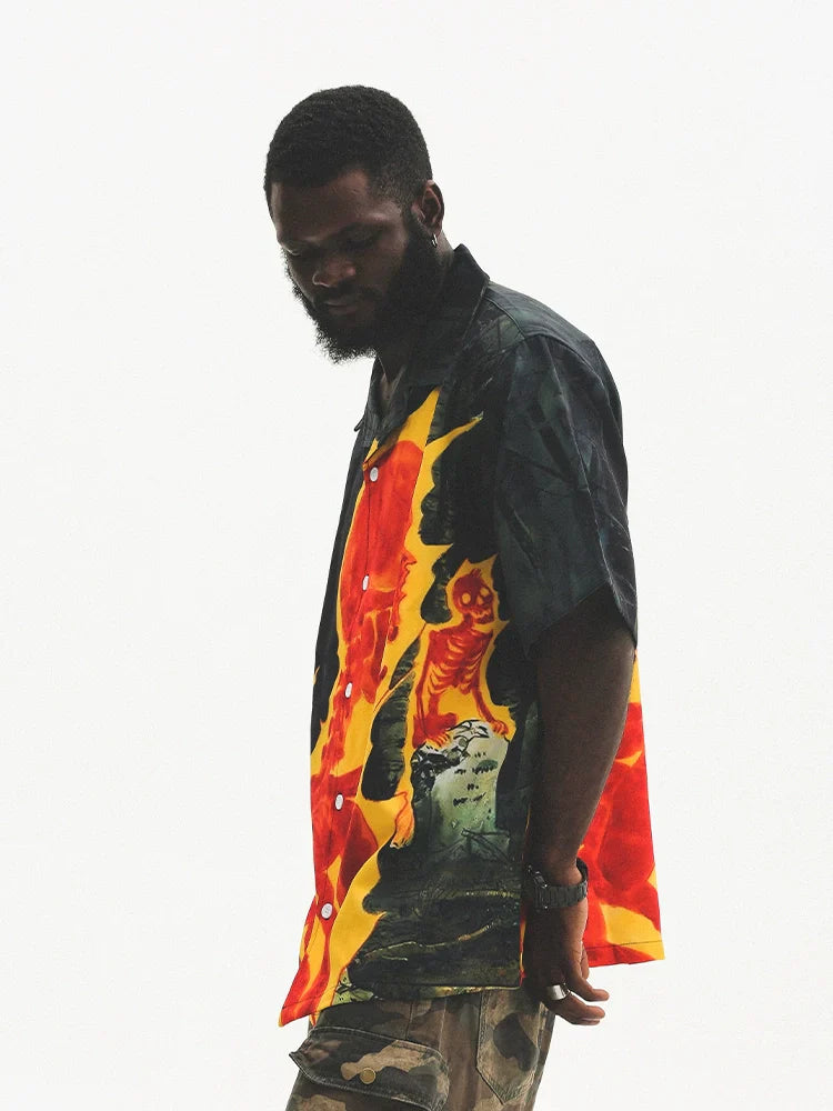 Skull Print Oversize Short Sleeve Shirt