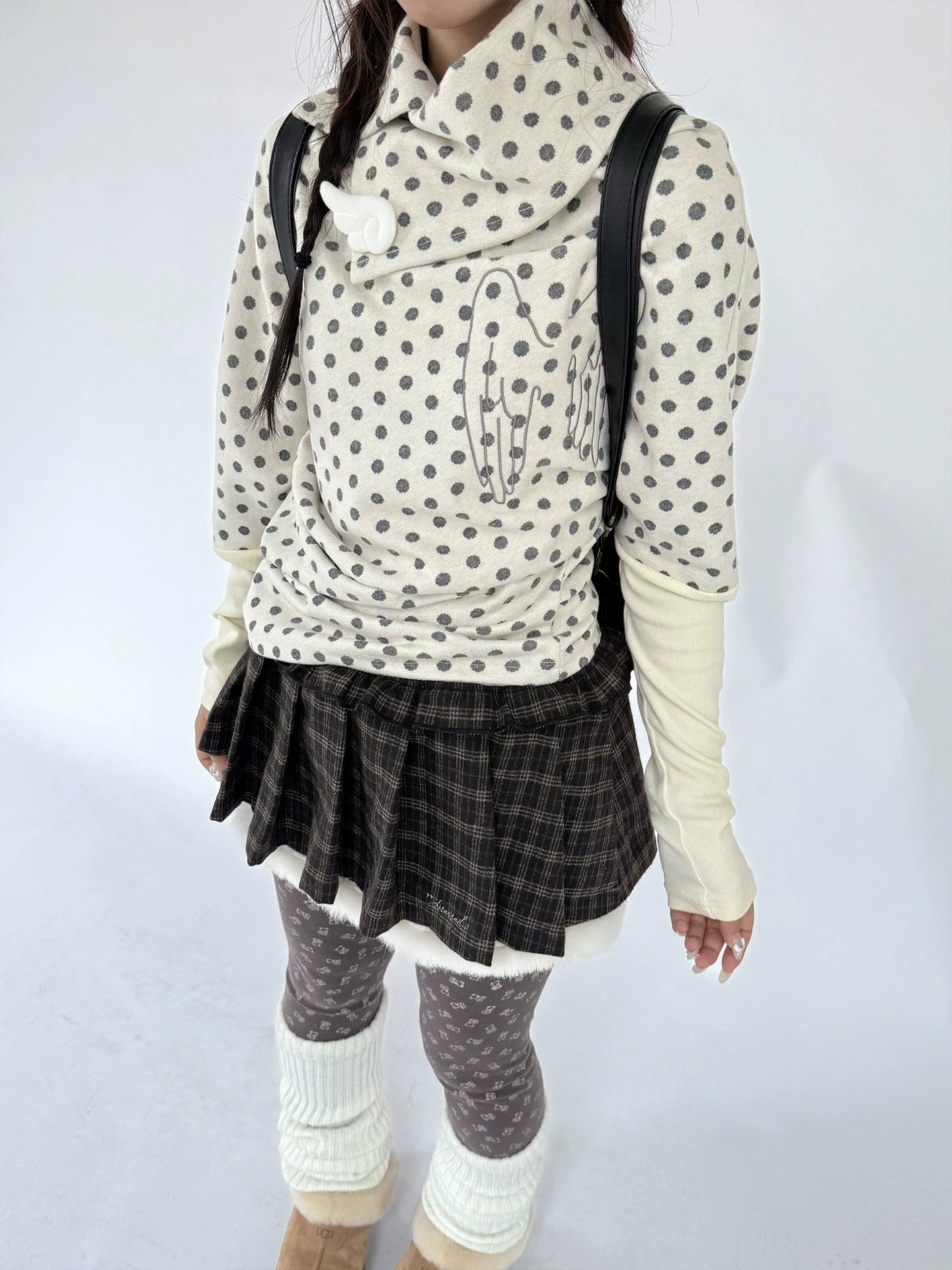Asymmetric Polka Dot Fitted Long Sleeve T-Shirt